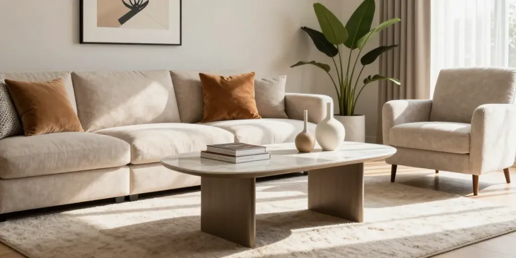 Cozy living room featuring a stylish sofa table, Home The Spruce interior decor.